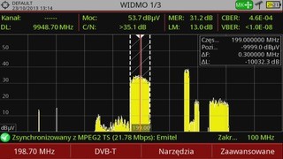 Ekran miernika PROMAX Ranger Neo 2 z pomiarem widma DVB-T — MER, CBER, VBER, C/N